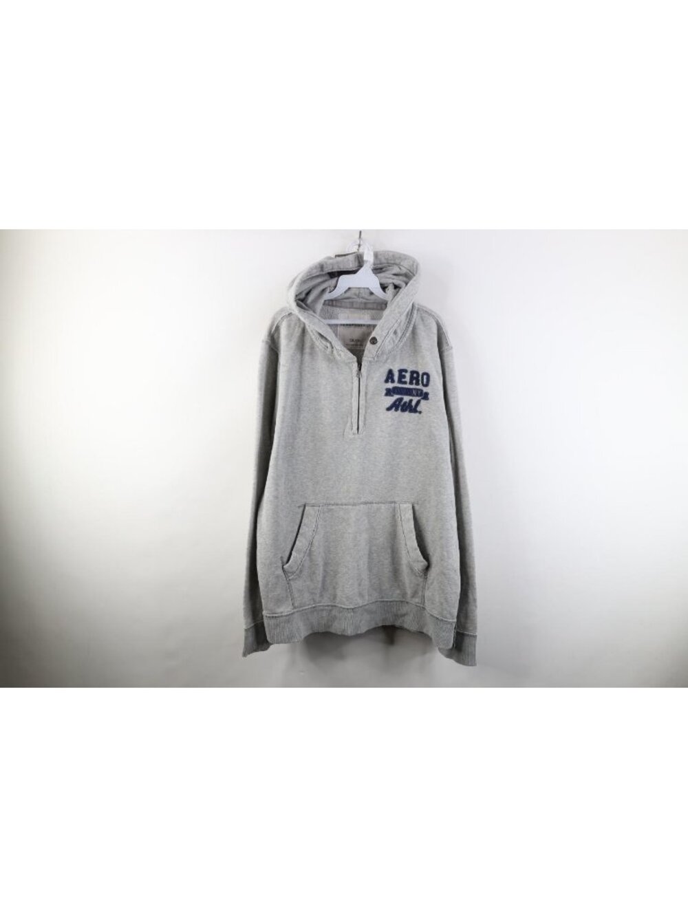 Vintage Y2K Aeropostale Mens 2XL XXL Spell Out 1/4 Zip Hoodie Sweatshirt Gray